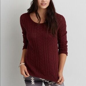 AMERICAN EAGLE Maroon Cable Knit Soft Sweater